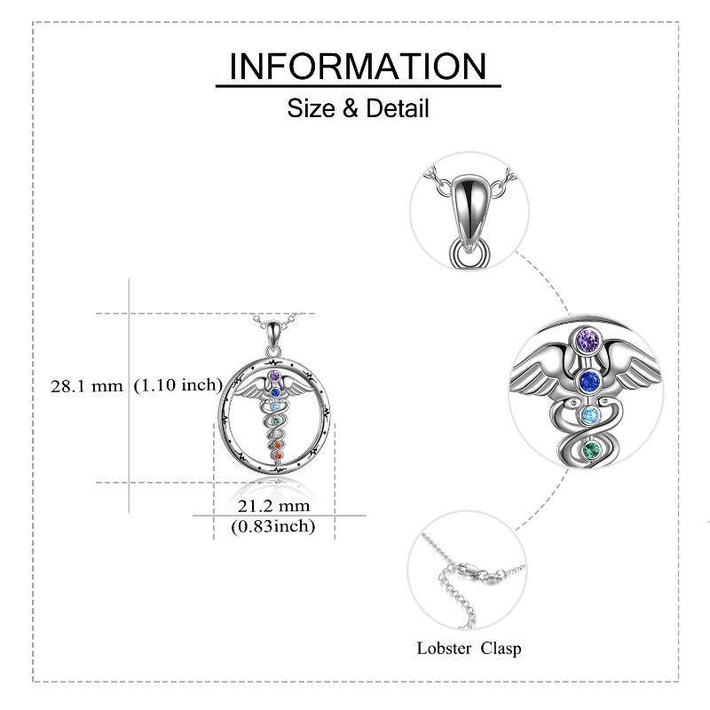 Sterling Silver Cubic Zirconia Snake Angel Wing Chakras Necklace for Women-5