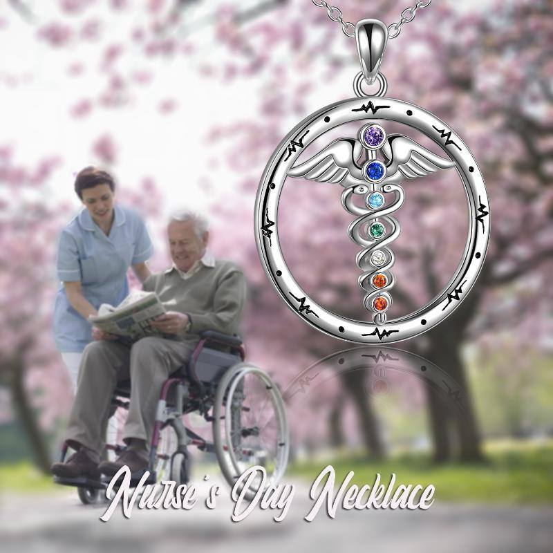 Sterling Silver Cubic Zirconia Snake Angel Wing Chakras Necklace for Women-6