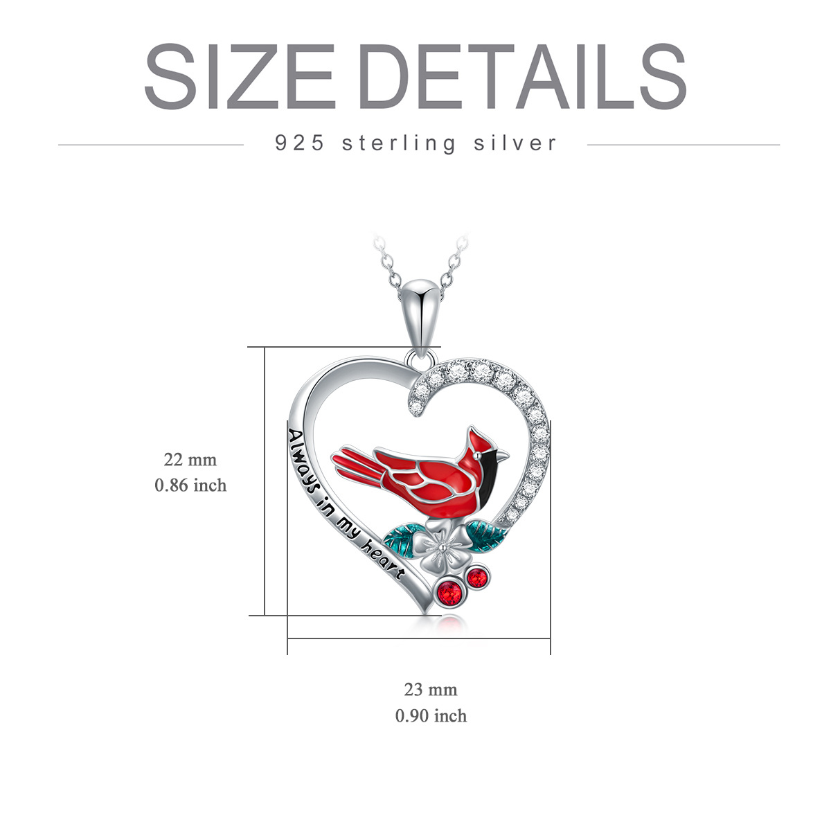 Sterling Silver Circular Shaped Cubic Zirconia Cardinal Wildflowers Heart Pendant Necklace-5