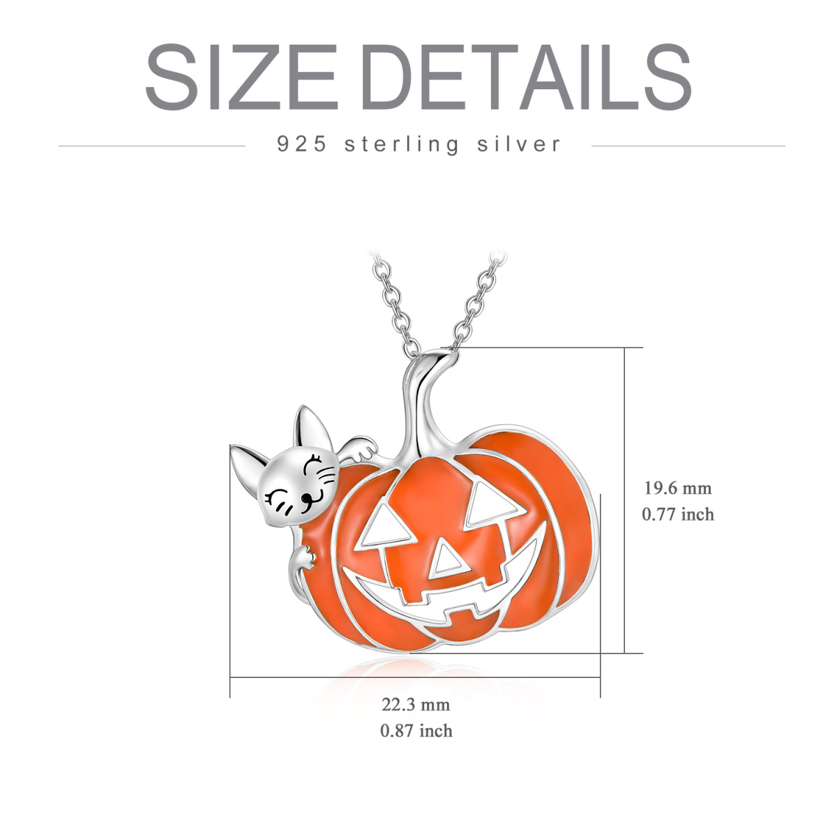 Sterling Silver Cat & Pumpkin Pendant Necklace-5