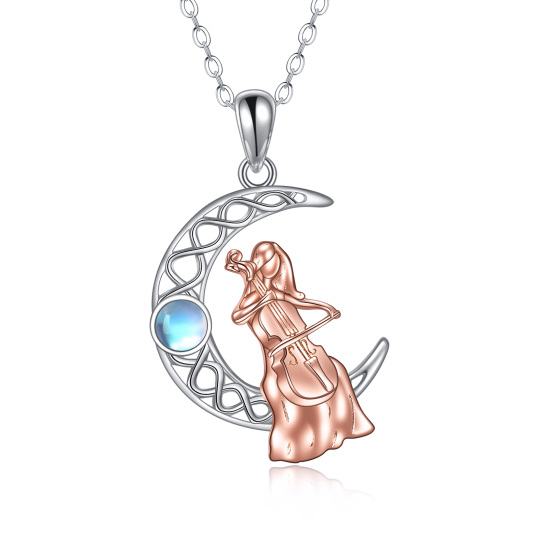 Sterling Silver Moonstone Spiral Knot & Moon Music Symbol Necklace for Women