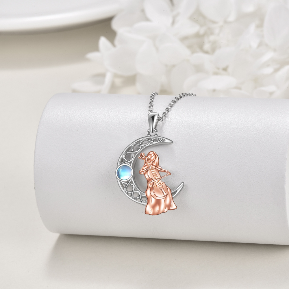 Collar con símbolo musical de luna y nudo en espiral de piedra lunar en plata de ley para mujer-3