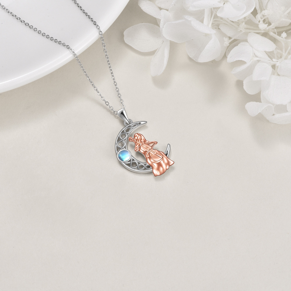 Collar con símbolo musical de luna y nudo en espiral de piedra lunar en plata de ley para mujer-4