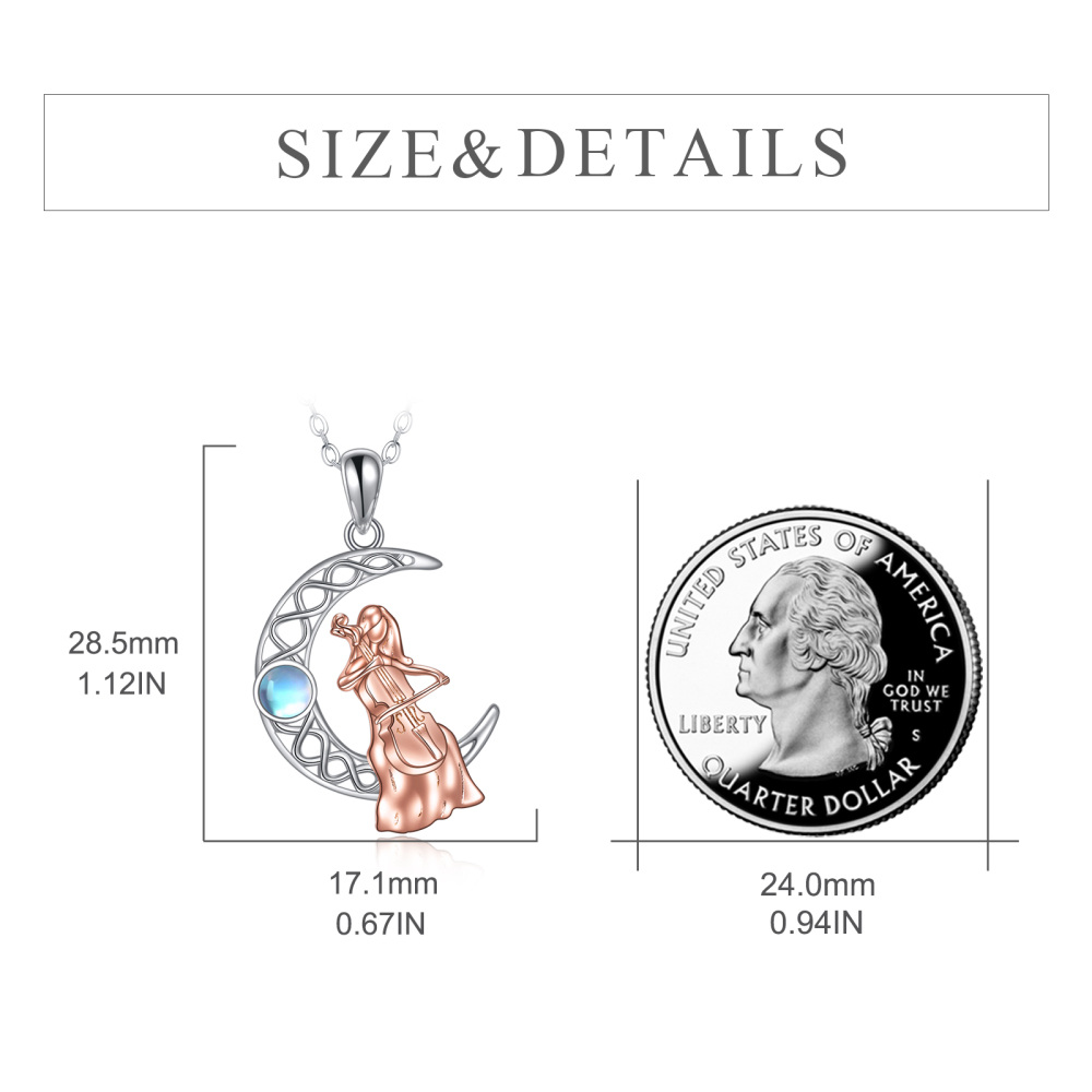 Collar con símbolo musical de luna y nudo en espiral de piedra lunar en plata de ley para mujer-5