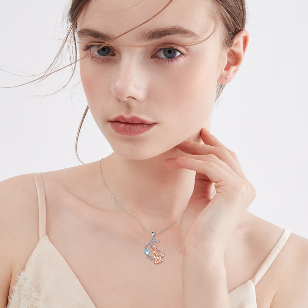 Collar con símbolo musical de luna y nudo en espiral de piedra lunar en plata de ley para mujer-2