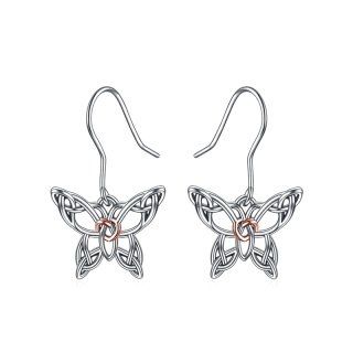 Sterling Silver Two-tone Butterfly & Celtic Knot Drop Earrings-5