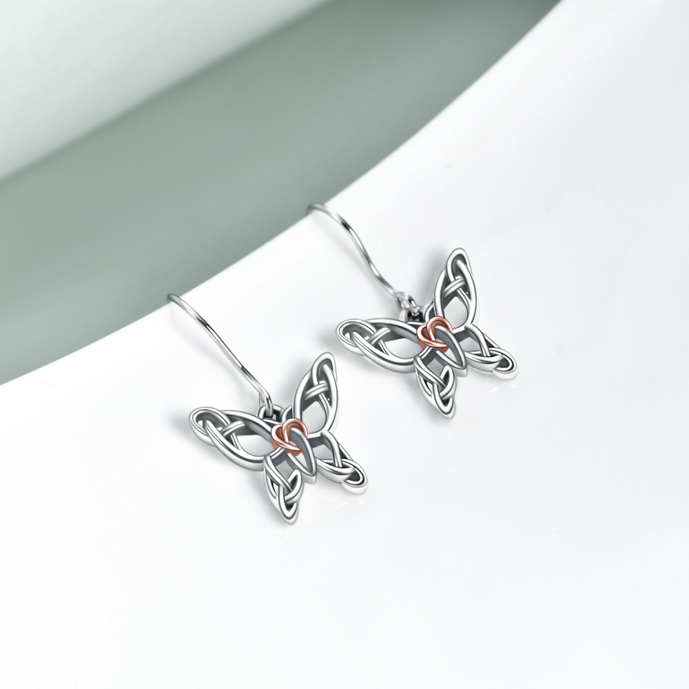 Zweifarbige Tropfenohrringe aus Sterlingsilber mit keltischem Knoten und Schmetterling-3