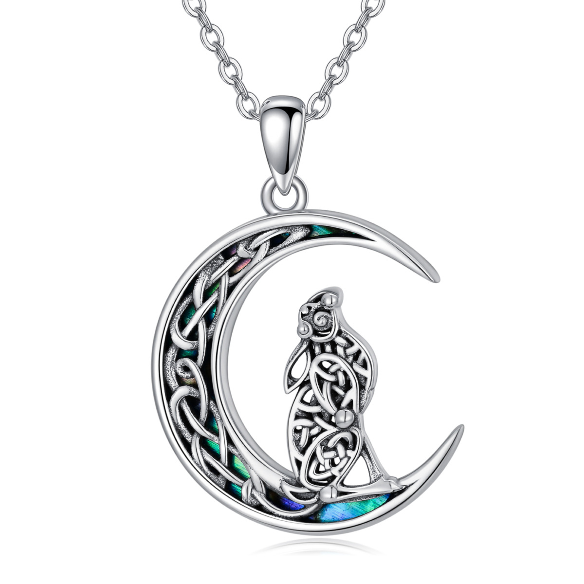 Sterling Silver Abalone Shellfish Rabbit & Celtic Knot & Moon Pendant Necklace-1