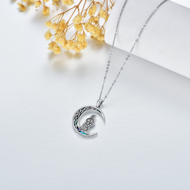 Colar com pingente de lua e nó celta de coelho abalone marisco prata esterlina-4