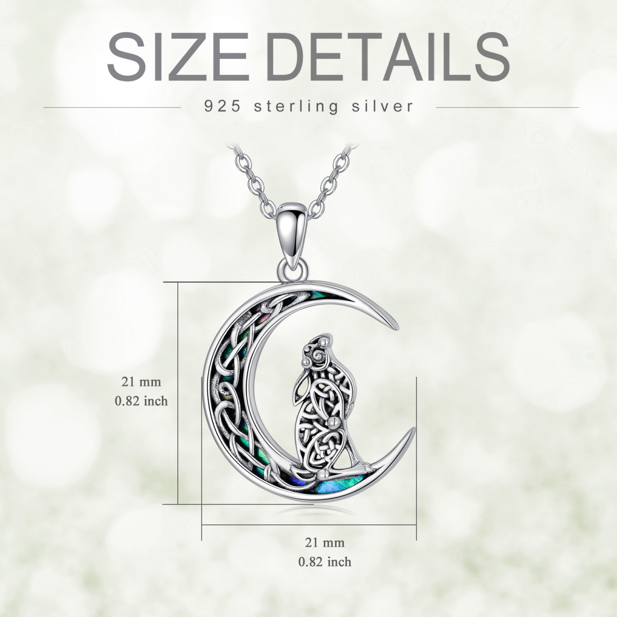 Sterling Silver Abalone Shellfish Rabbit & Celtic Knot & Moon Pendant Necklace-6