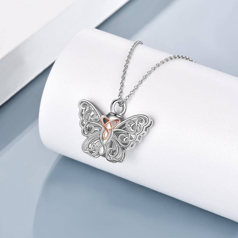 Sterling Silver Two-tone Butterfly & Celtic Knot Urn Necklace for Ashes for Women-3