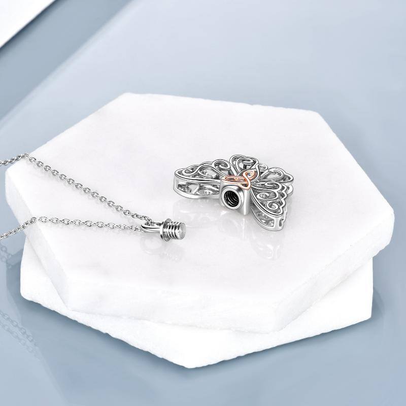 Colar de urna com nó celta de borboleta de dois tons de prata esterlina para cinzas para mulheres-4