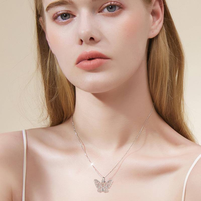 Sterling Silver Two-tone Butterfly & Celtic Knot Urn Necklace for Ashes for Women-2