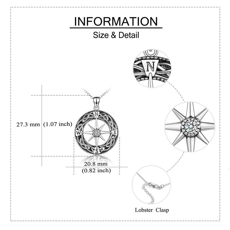Srebrny naszyjnik z węzłem celtyckim i kompasem w kształcie okręgu na prochy dla kobiet i mężczyzn-5