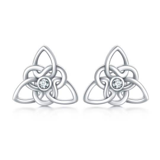 Sterling Silver Round Cubic Zirconia Celtic Knot Stud Earrings