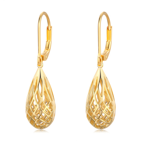 Sterling Silver with Yellow Gold Plated Drop Shape Lever-back Earrings