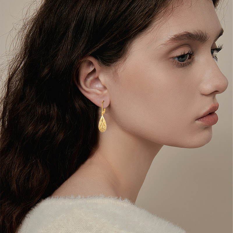 Brincos de alavanca em formato de gota banhados a ouro amarelo e prata esterlina-2