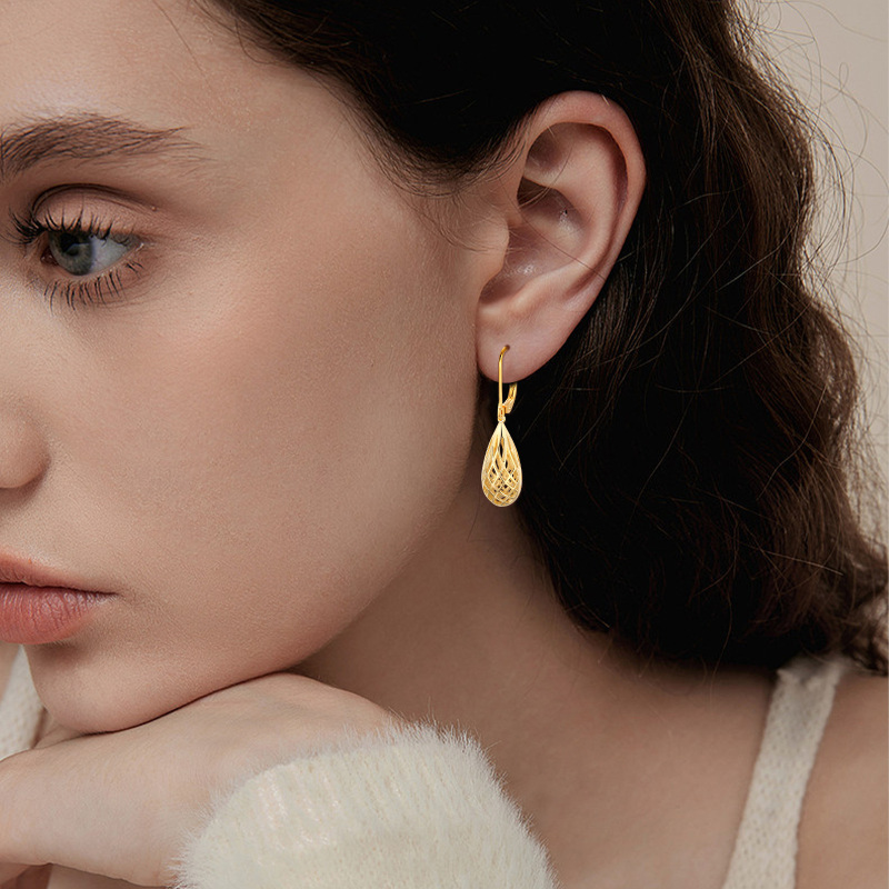 Brincos de alavanca em formato de gota banhados a ouro amarelo e prata esterlina-3