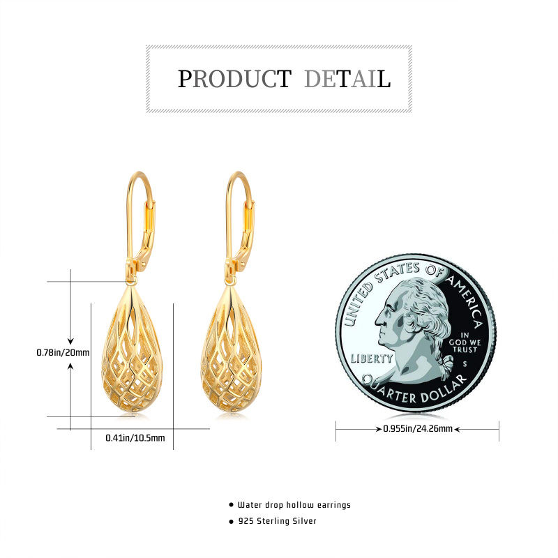 Brincos de alavanca em formato de gota banhados a ouro amarelo e prata esterlina-5