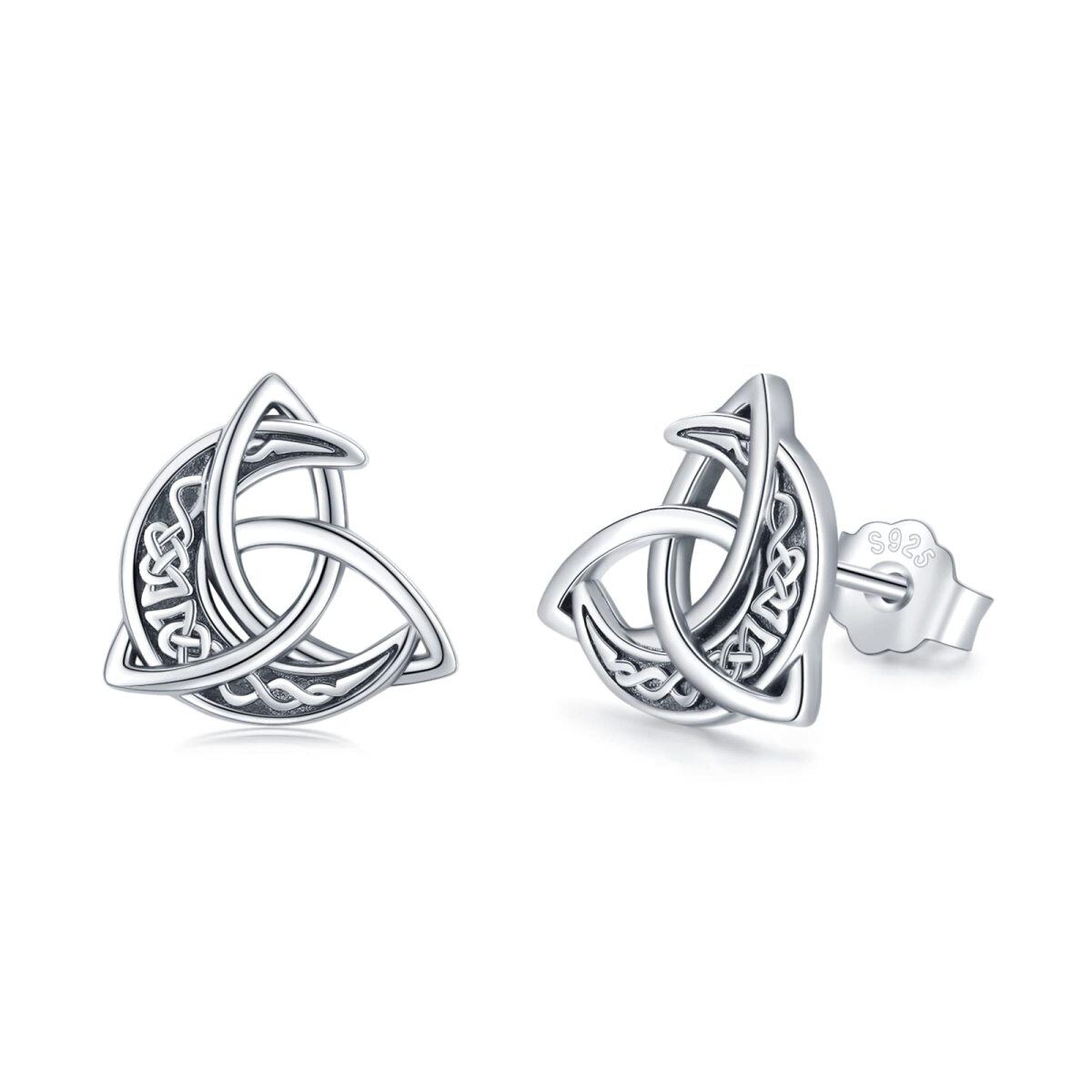 Sterling Silver Celtic Knot & Triforce Stud Earrings-1