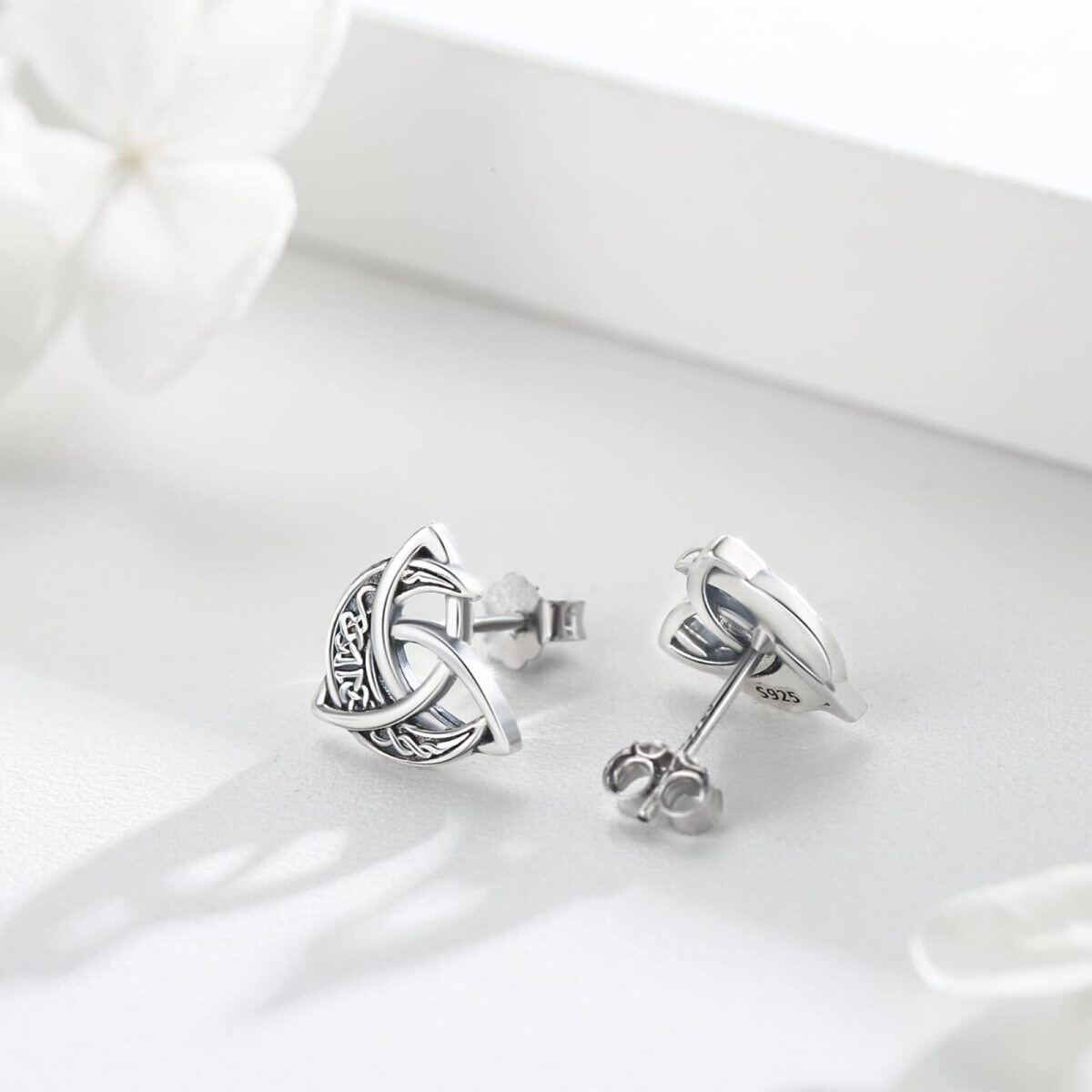 Sterling Silver Celtic Knot & Triforce Stud Earrings-4