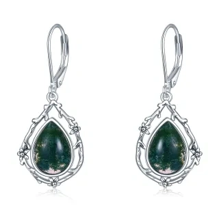 Celtic Moonstone Filigree Teardrop Drop Dangle Earrings Sterling Silver Leverback Earrings-11