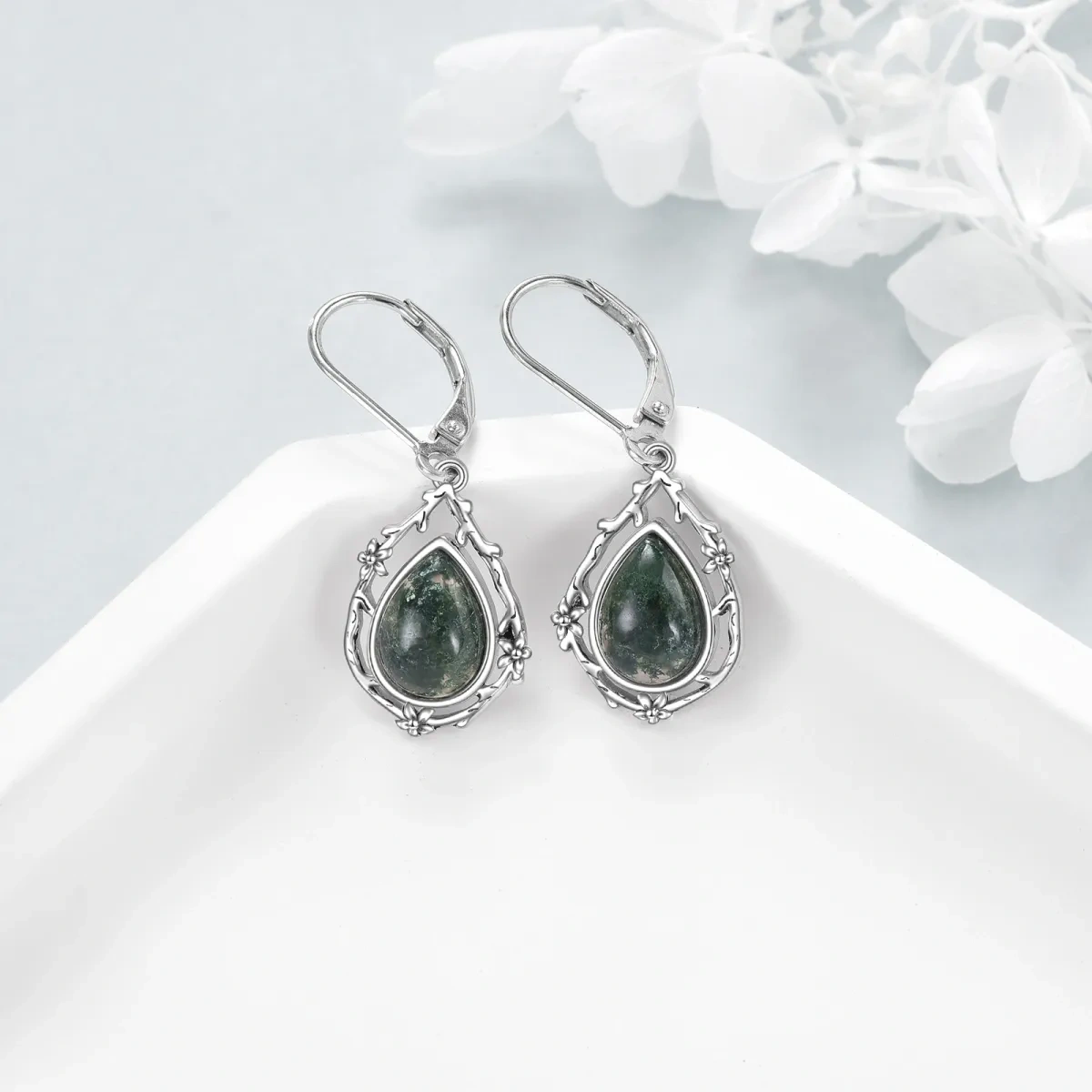 Boucles d'oreilles pendantes en forme de goutte en filigrane de pierre de lune celtique, boucles d'oreilles à levier en argent sterling-3
