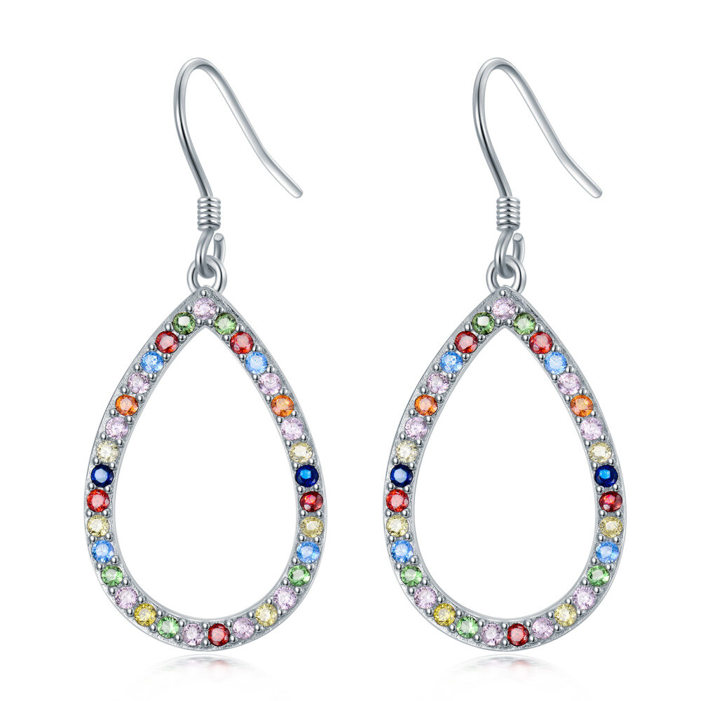 Sterling Silver Cubic Zirconia Chakras & Rainbow Drop Earrings-1