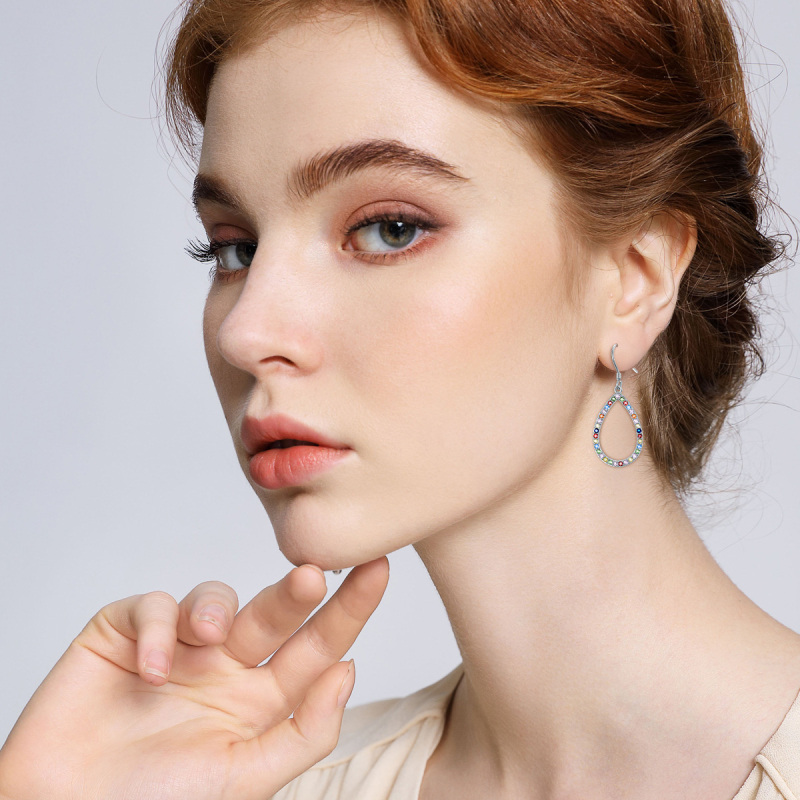 Sterling Silver Cubic Zirconia Chakras & Rainbow Drop Earrings-2