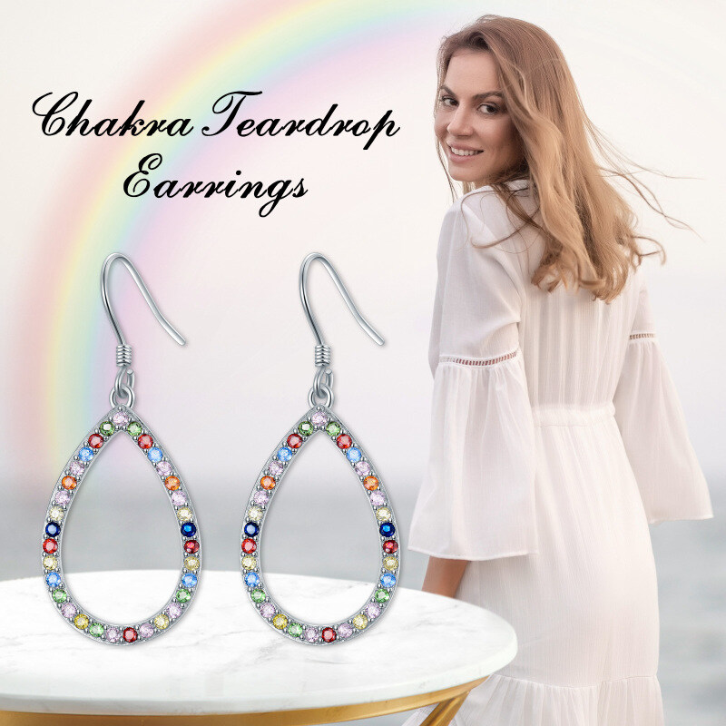 Sterling Silver Cubic Zirconia Chakras & Rainbow Drop Earrings-6