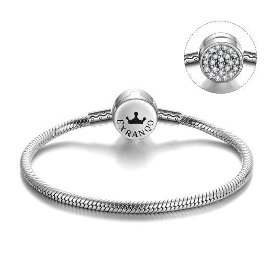 Pulsera de plata de ley con cadena de hueso de serpiente redondo y circonita cúbica