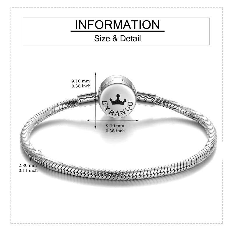 Sterling Silver Cubic Zirconia Round Snake Bone Chain Bracelet-4