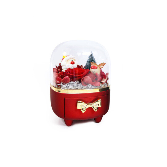 Christmas Santa Snow Globe Jewelry Box with Preserved Roses - Festive Decor & Storage Gift