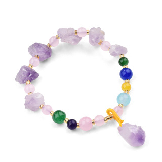 Circular Shaped Agate & Amethyst Bead Pendant Bracelet-3