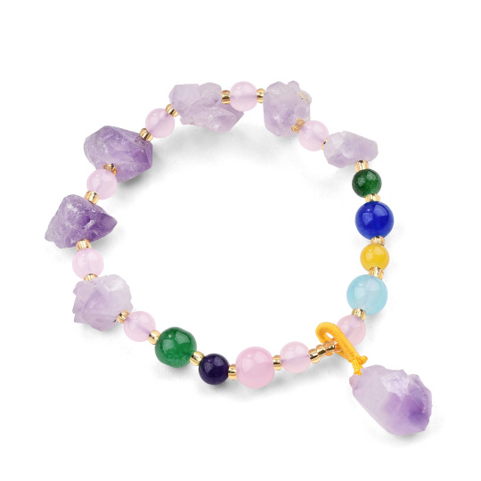 Circular Shaped Agate & Amethyst Bead Pendant Bracelet