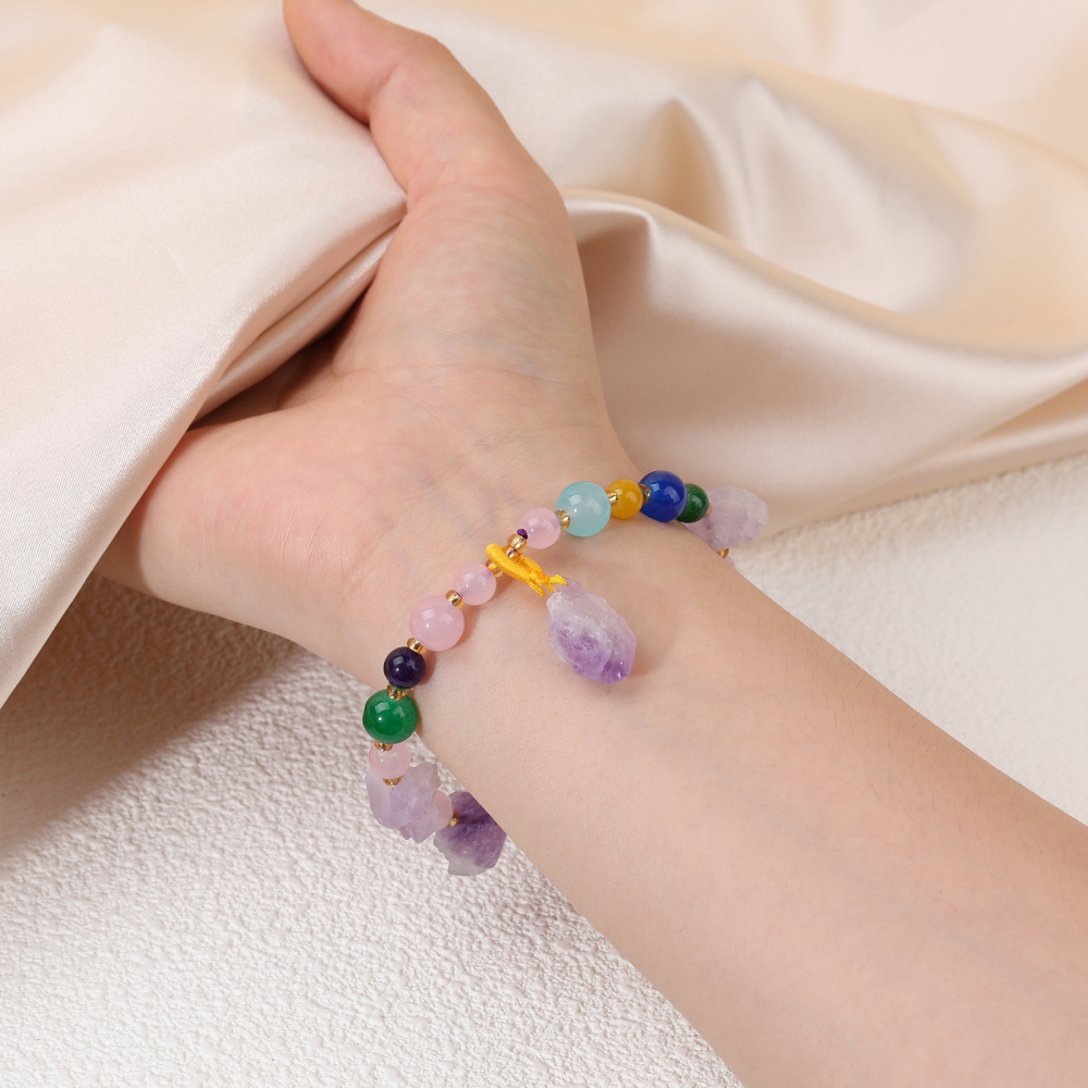 Pulsera con colgante de cuentas de amatista y ágata en forma circular-2