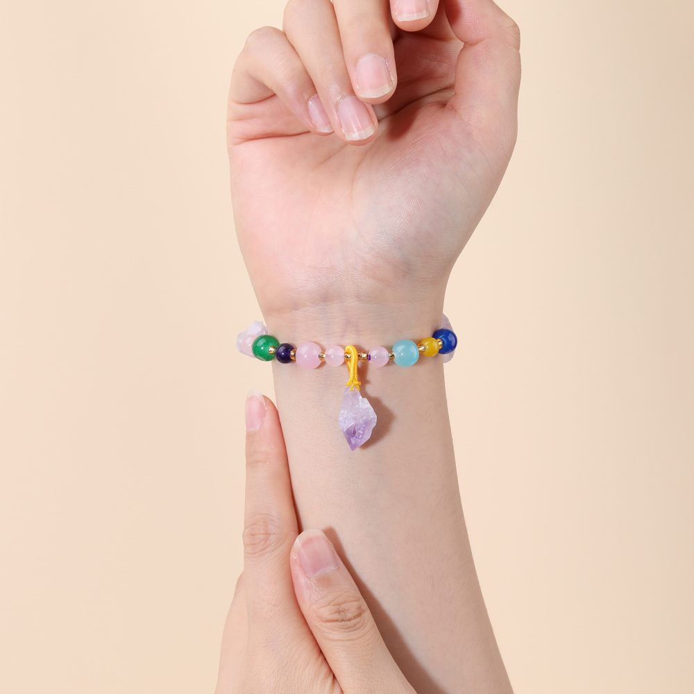 Pulsera con colgante de cuentas de amatista y ágata en forma circular-3