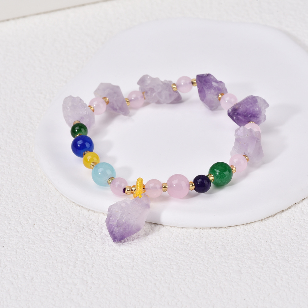 Pulsera con colgante de cuentas de amatista y ágata en forma circular-4