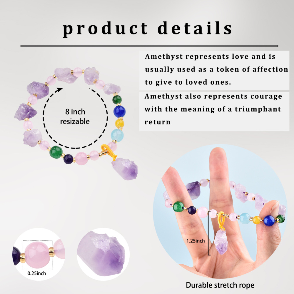 Pulsera con colgante de cuentas de amatista y ágata en forma circular-5