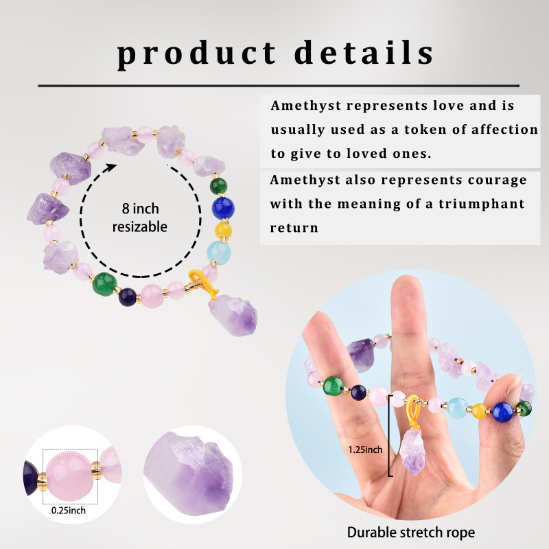 Pulseira com pingente de contas de ametista em formato circular de ágata-5