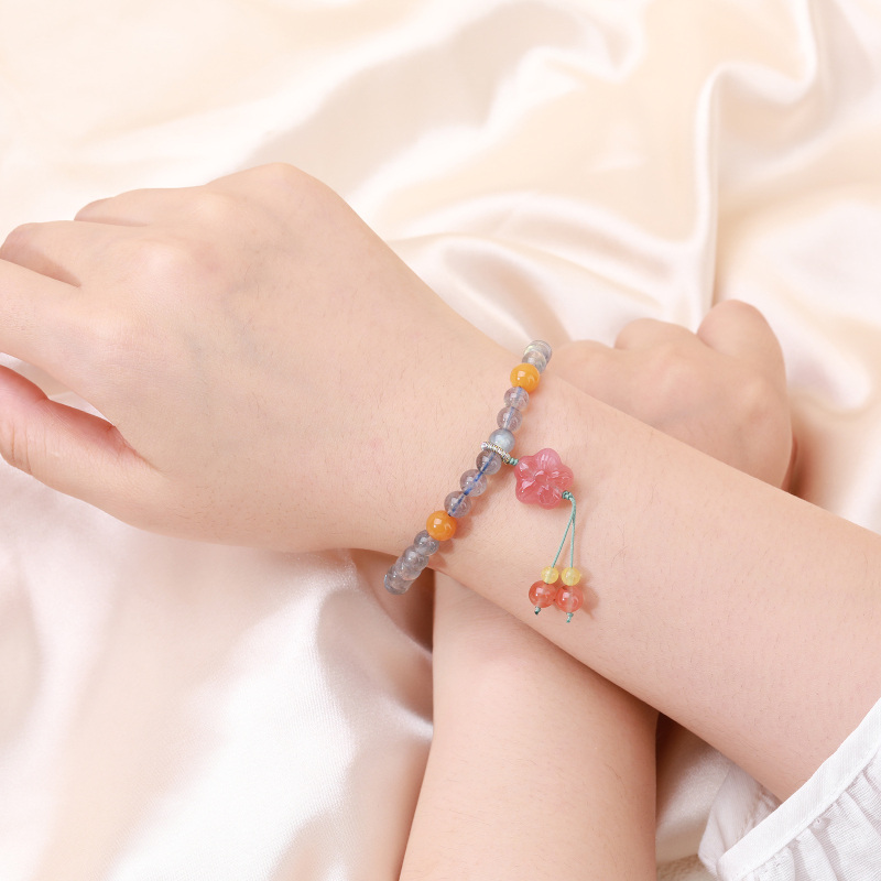 Circular Shaped Agate & Moonstone Cherry Blossom Charm Bracelet-3