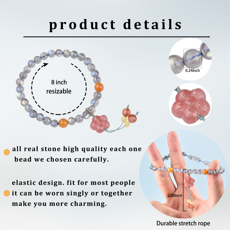 Circular Shaped Agate & Moonstone Cherry Blossom Charm Bracelet-5