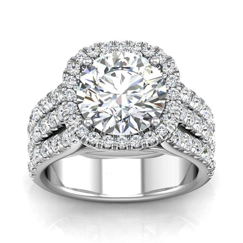 Anillo de compromiso de moissanita con corte redondo, de 1 a 6 quilates, en oro blanco de 14K-2