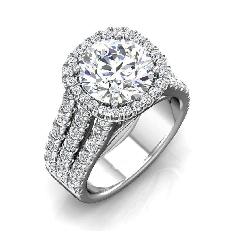 Anillo de compromiso de moissanita con corte redondo, de 1 a 6 quilates, en oro blanco de 14K-3