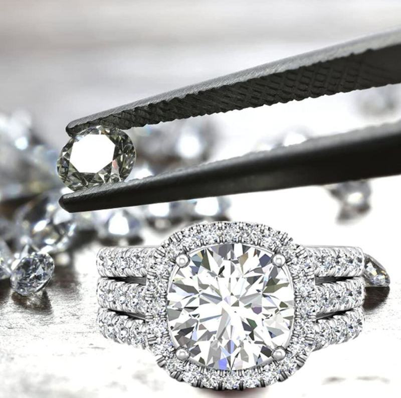 Anillo de compromiso de moissanita con corte redondo, de 1 a 6 quilates, en oro blanco de 14K-5