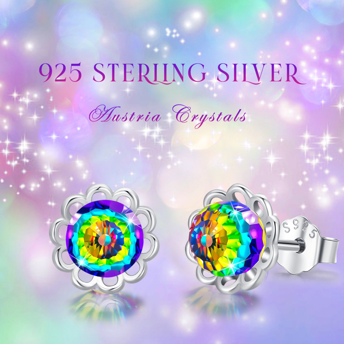 Pendientes de plata de ley con flores silvestres de cristal para mujer-5