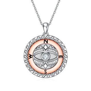 Sterling Silver Two-tone Cubic Zirconia Compass Pendant Necklace-54