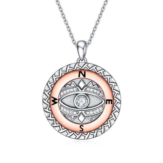 Sterling Silver Two-tone Cubic Zirconia Compass Pendant Necklace