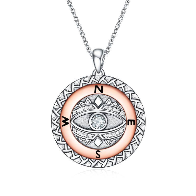 Sterling Silver Two-tone Cubic Zirconia Compass Pendant Necklace-16