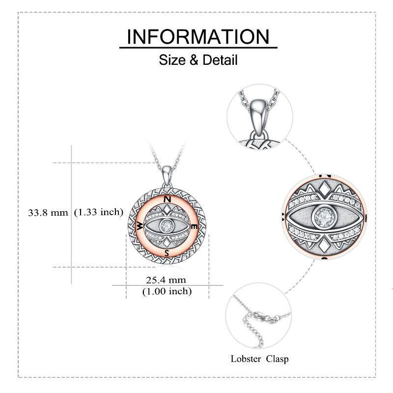 Collar con colgante de brújula y circonita cúbica de dos tonos en plata de ley-5